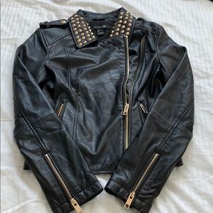 100% lambskin leather gold studded jacket